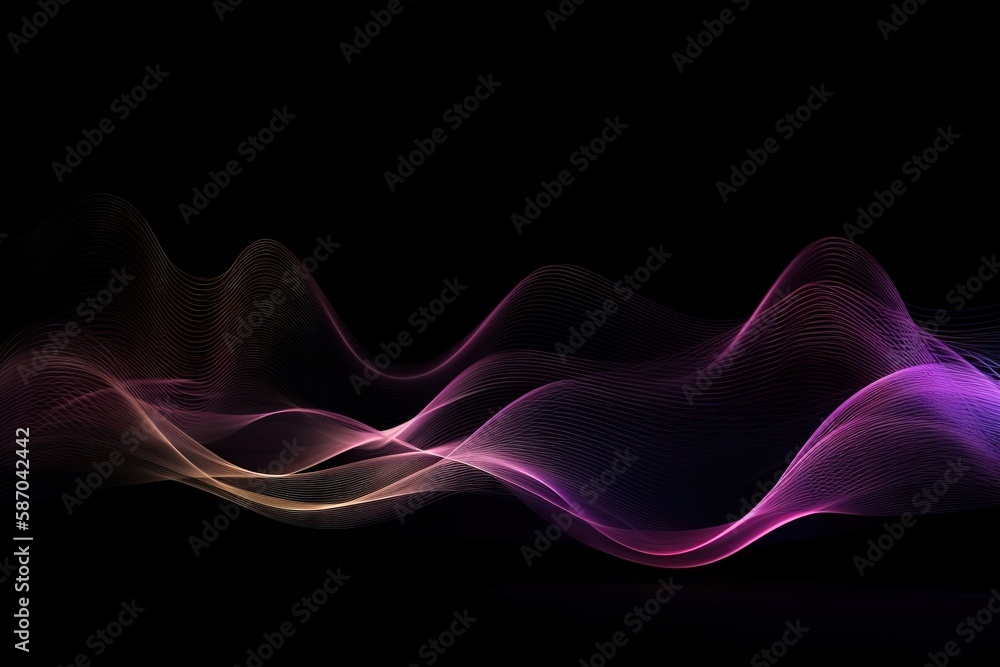  a purple and black background with a wave of light in the middle of the image and a black backgroun