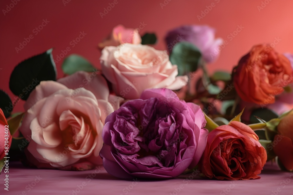  a bunch of flowers that are sitting on a table together on a pink surface with a pink background be