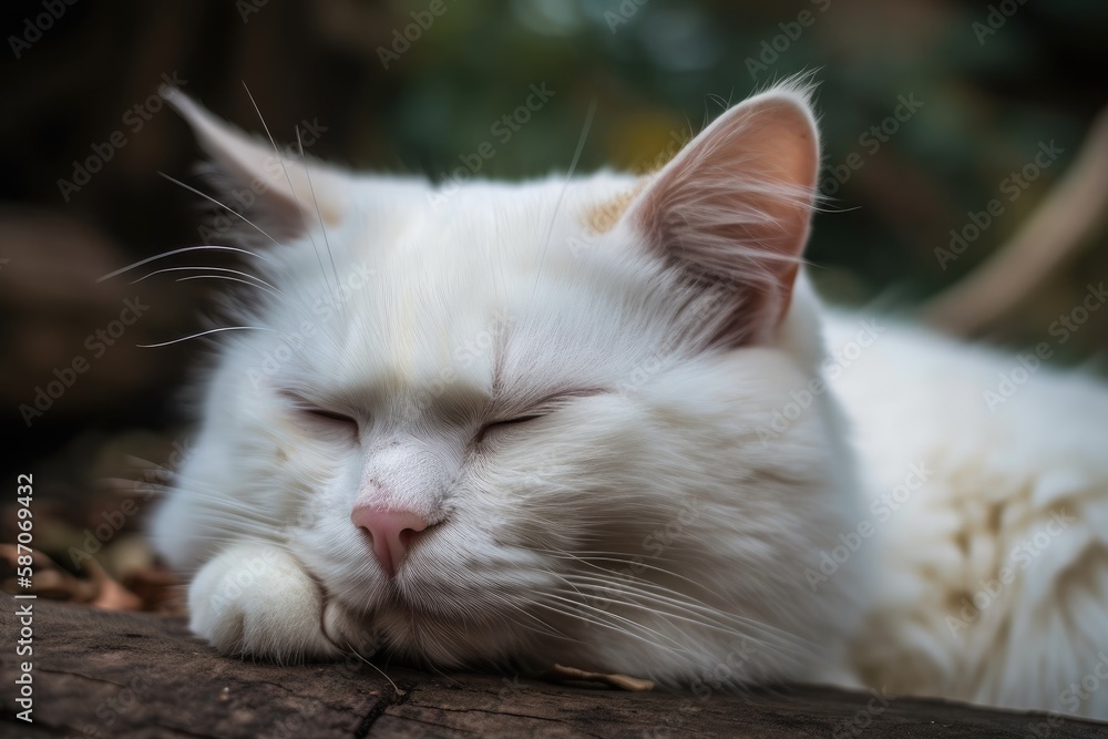 sleepy white cat with muzzle. Generative AI