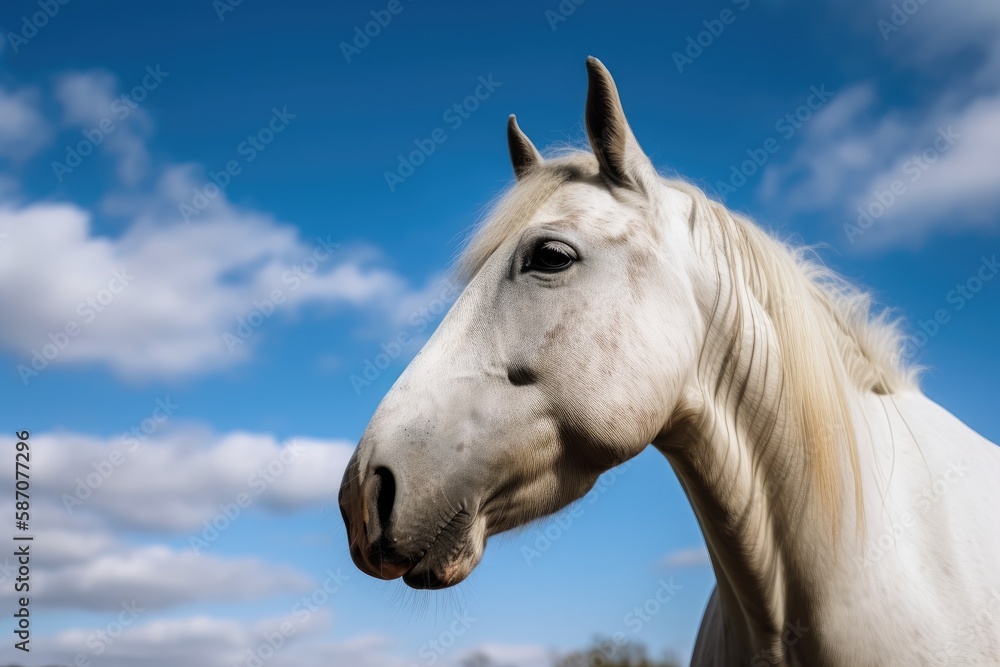 Horse with a blue sky. Generative AI