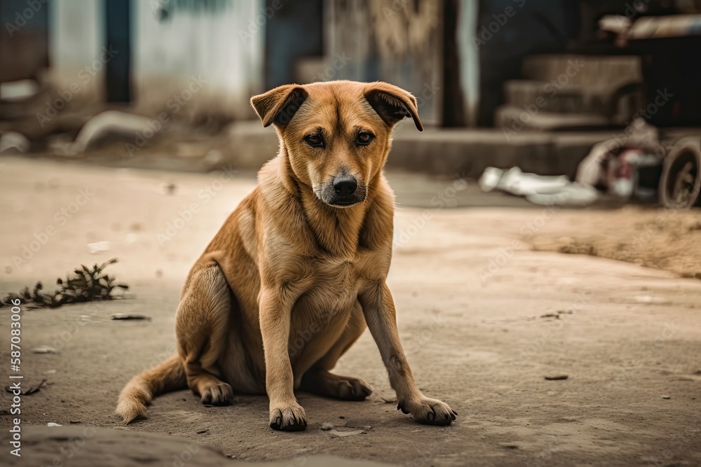 Roadside Dog. Generative AI