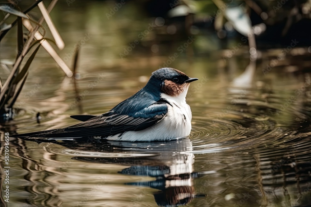 Swallow on a pond. Generative AI