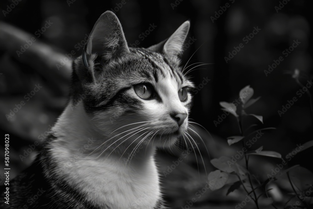 Cat in black and white. Generative AI