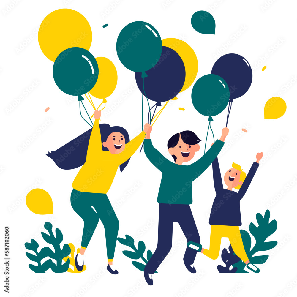 Happy Children with Balloons Vector Illustration. EPS10