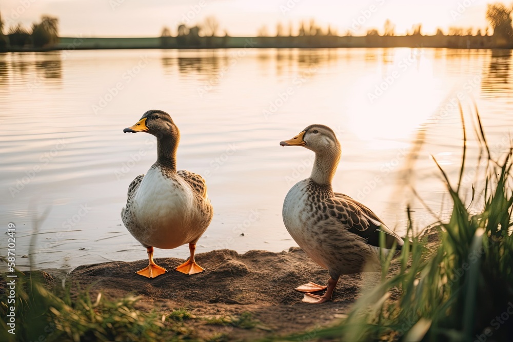 ducks by the lake. Generative AI