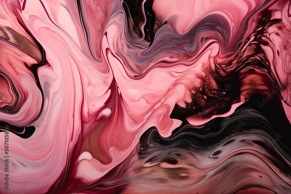 abstract painting with a color palette of pink and black. Generative AI