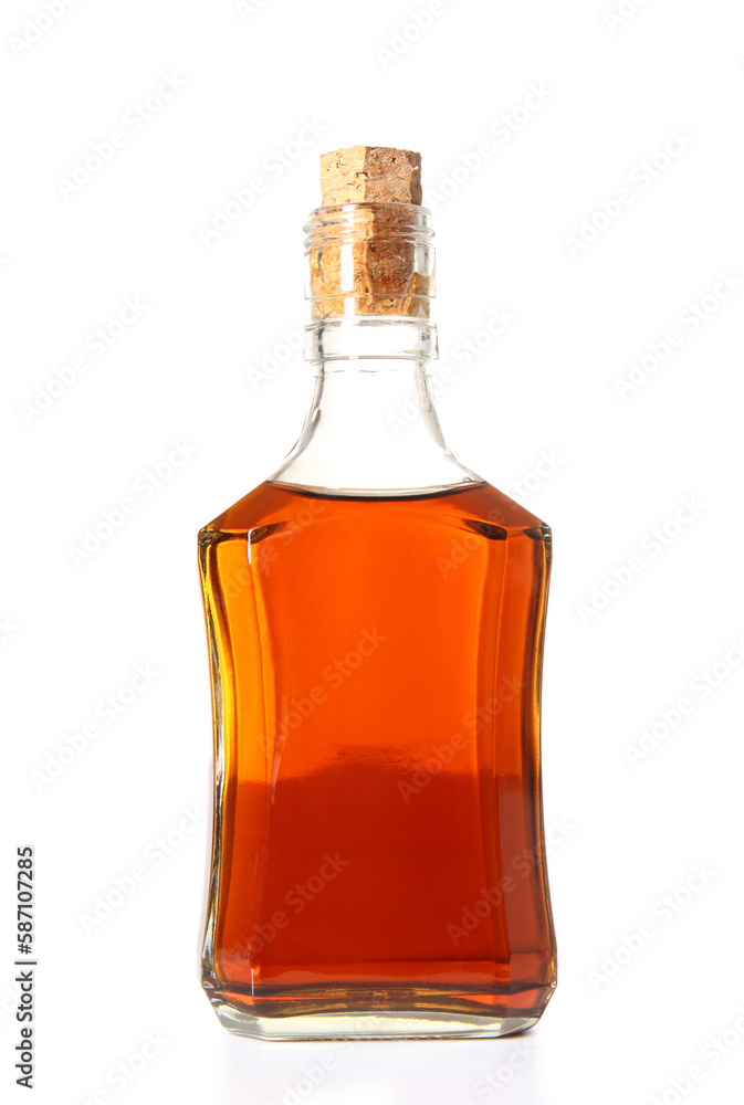 Bottle of rum on white background