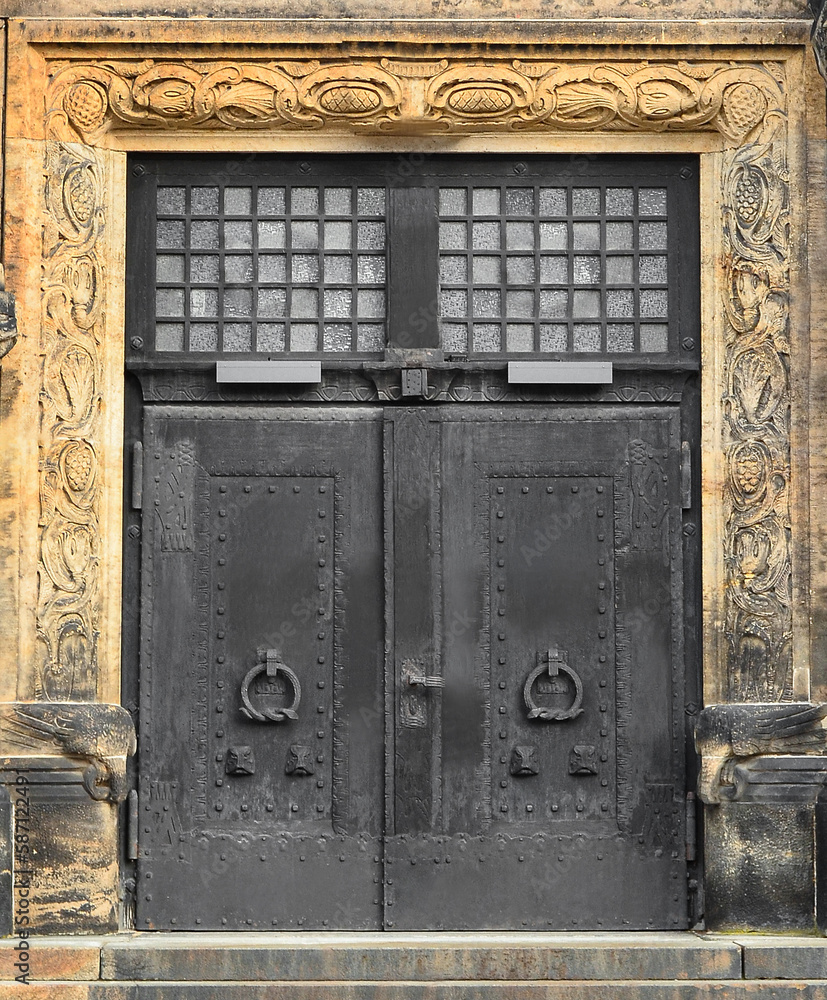 View of old building with black door