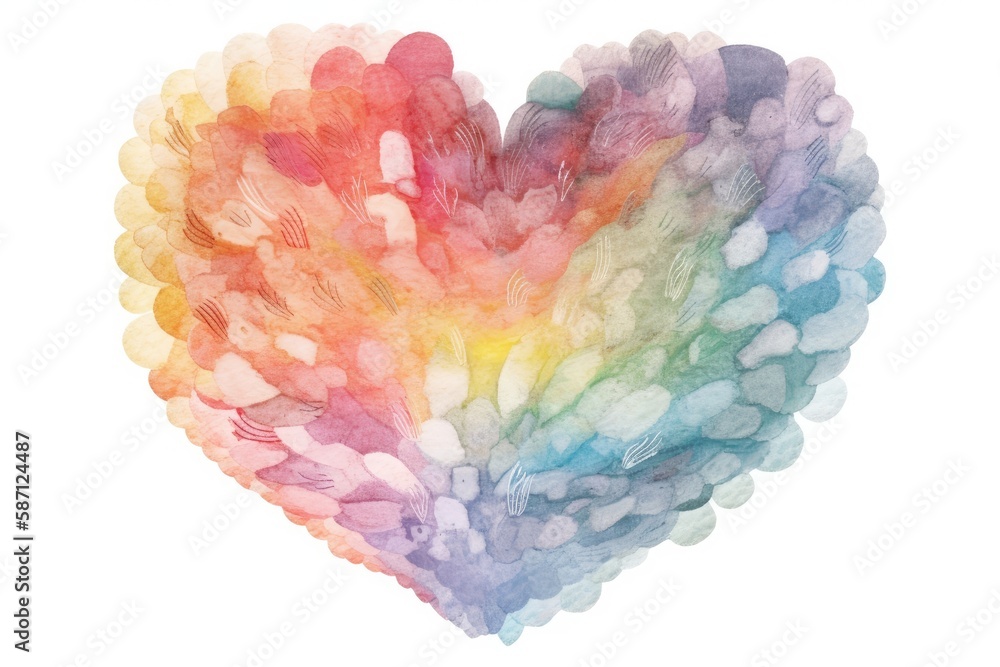 Valentines rainbow bohemian artwork. Pastel bohemian rainbow with heart isolated on white. Baby sho