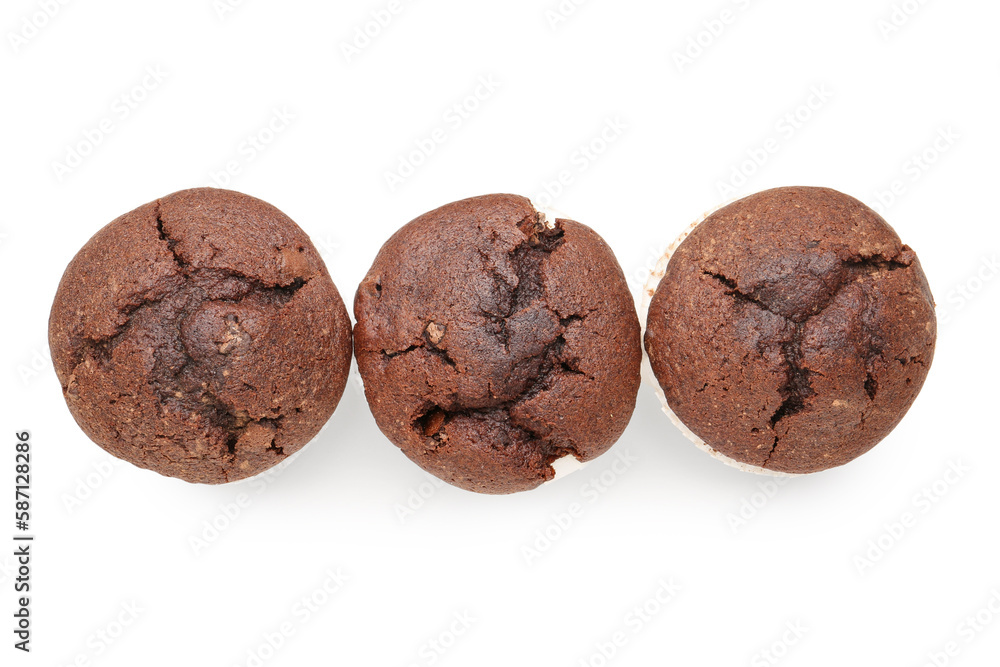 Tasty chocolate cupcakes isolated on white background