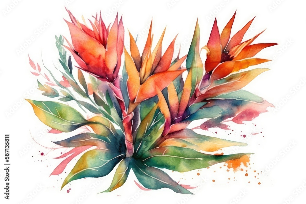 colorful watercolor painting featuring an array of leaves. Generative AI