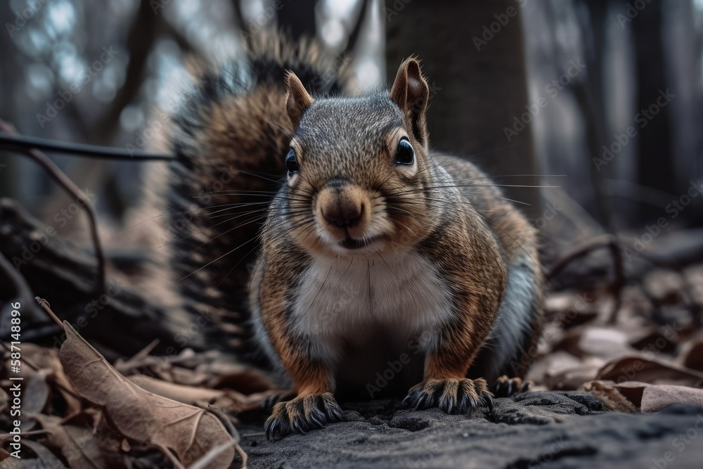 Squirrel at a trees base. Generative AI