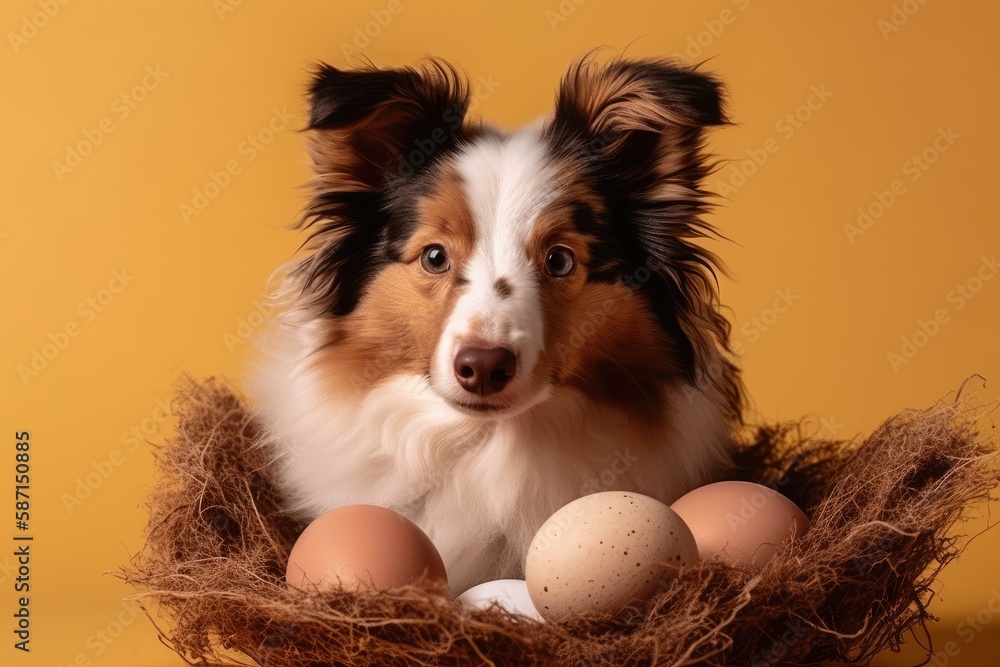 dog guarding a nest of eggs. Generative AI