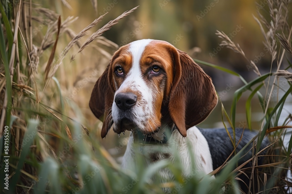 hound dog vegetation, river hunting. Generative AI