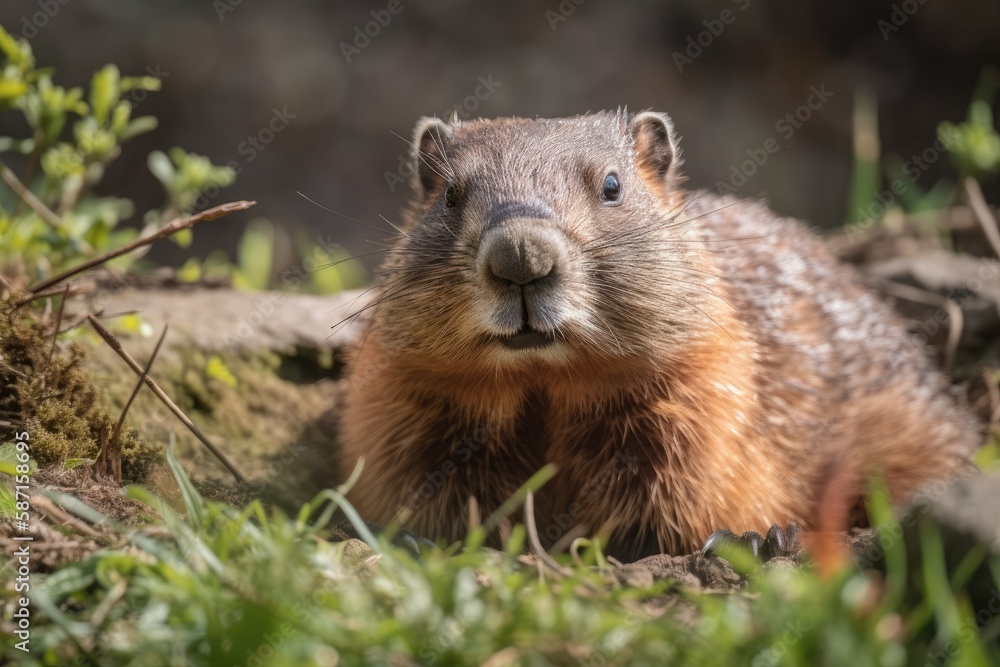 A wild groundhog was spotted in Wheeling, West Virginia, on a beautiful day. Generative AI