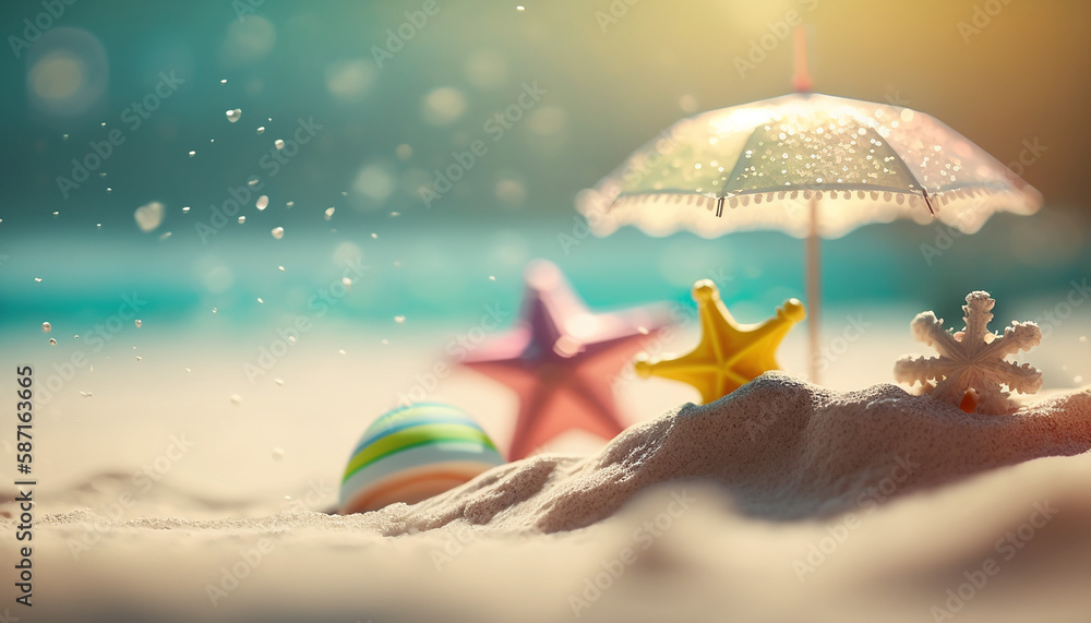 beautiful beach summer background with bokeh 3d. Generative AI