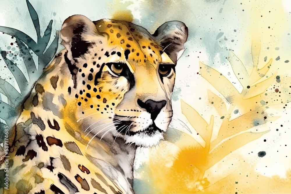 majestic cheetah painted in watercolor. Generative AI