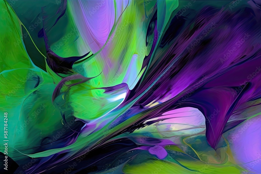 Abstract Painting featuring Shades of Purple and Green Colors. Generative AI