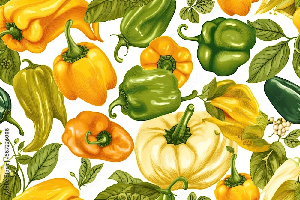 colorful assortment of peppers on a plain white background. Generative AI