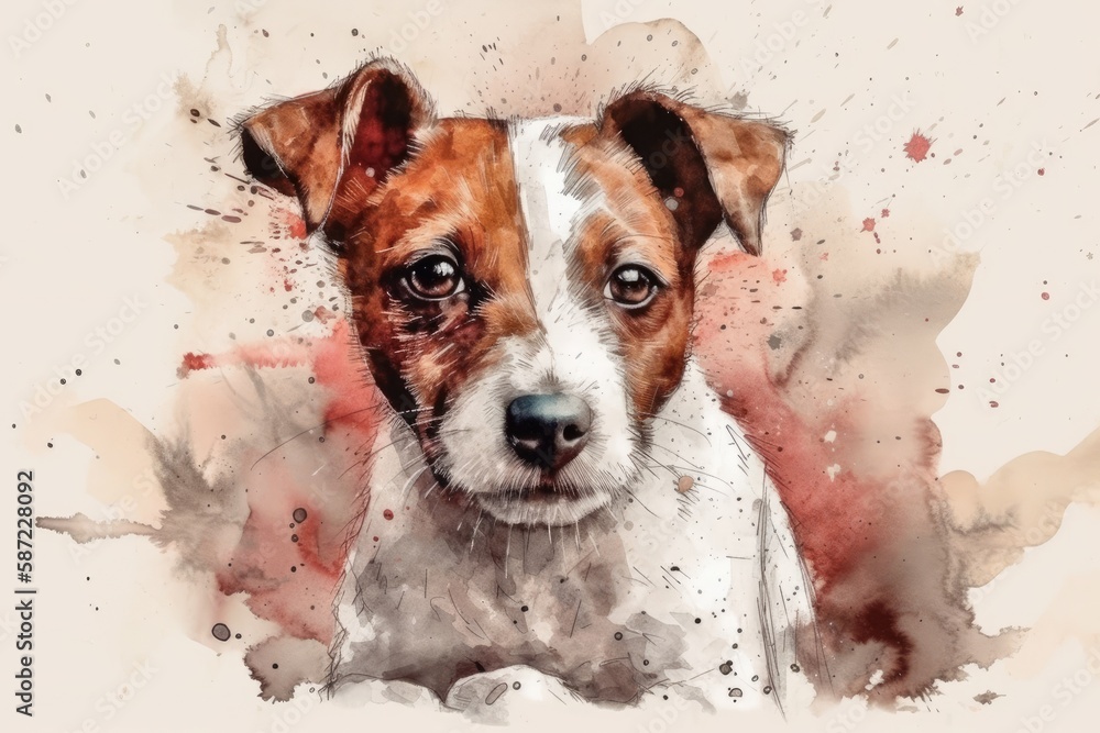 realistic painting of a domestic dog with brown and white fur. Generative AI