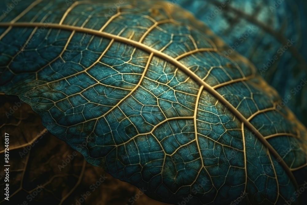 detailed close-up of a fresh green leaf. Generative AI