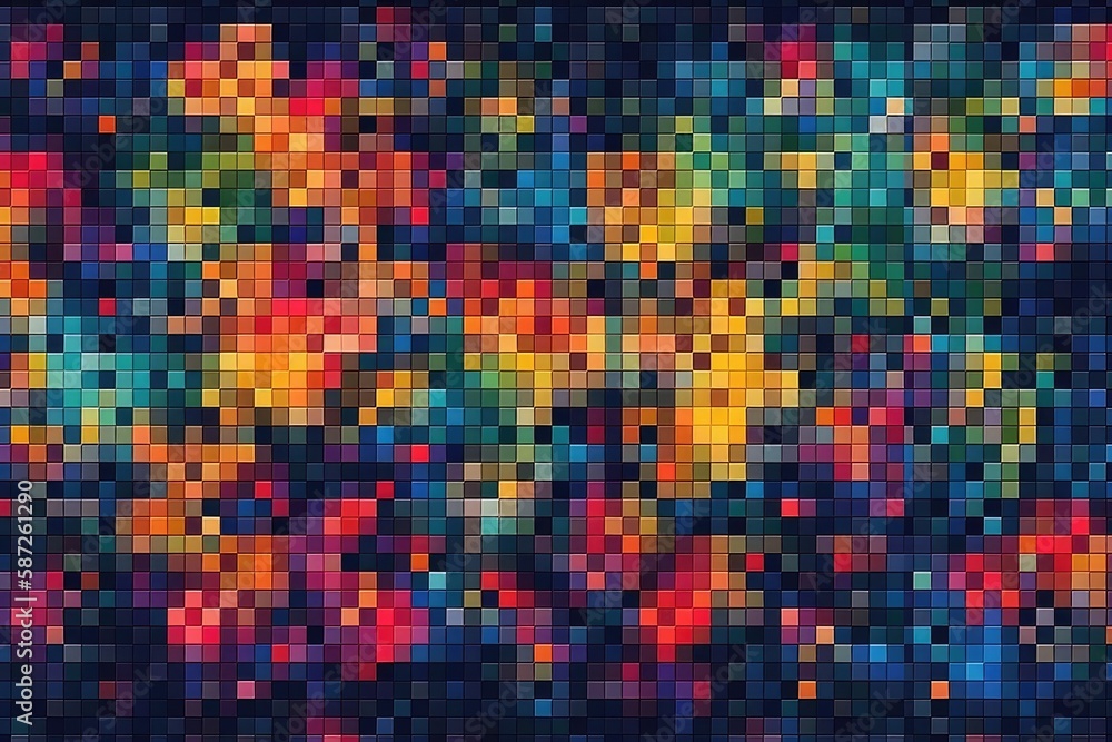 vibrant square pattern on a dark backdrop. Generative AI