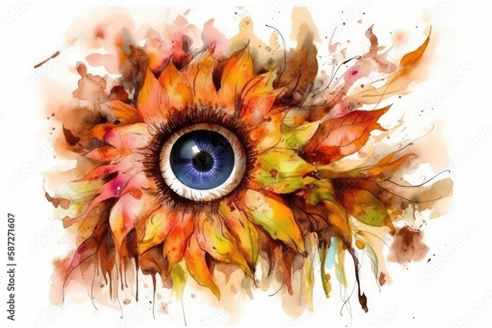 vibrant sunflower with a striking blue eye in the center. Generative AI