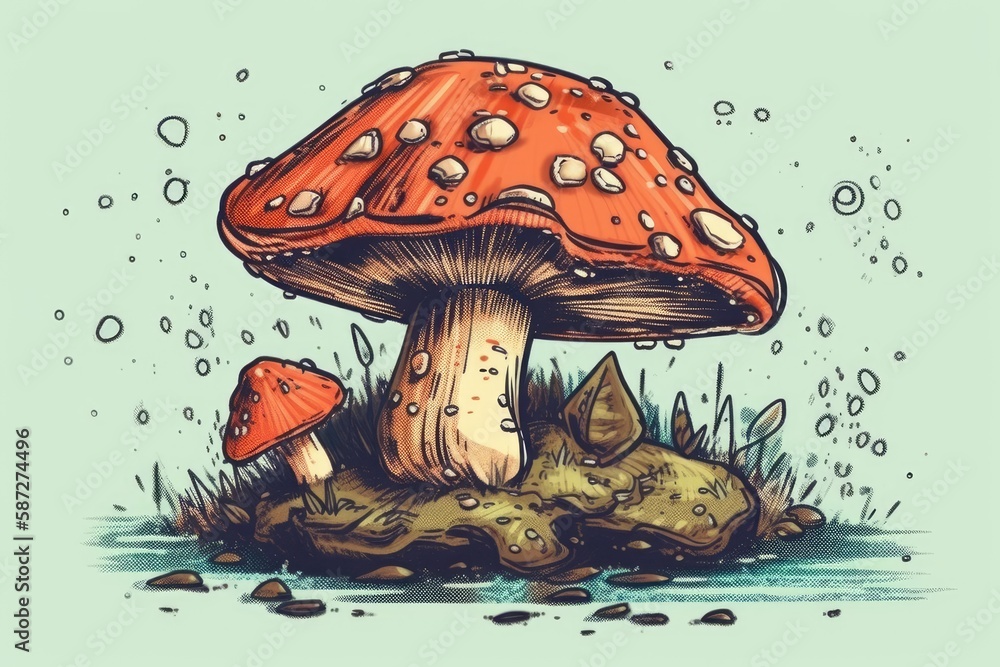 colorful mushroom growing in a forest. Generative AI