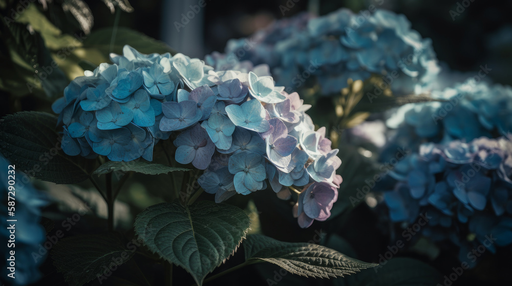 Hydrangea flower background. Illustration AI Generative