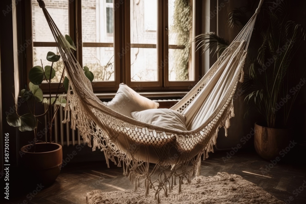 Elegant hammock chair. Residence. Generative AI