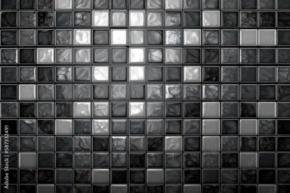 minimalist black and white tiled wall with a geometric pattern. Generative AI