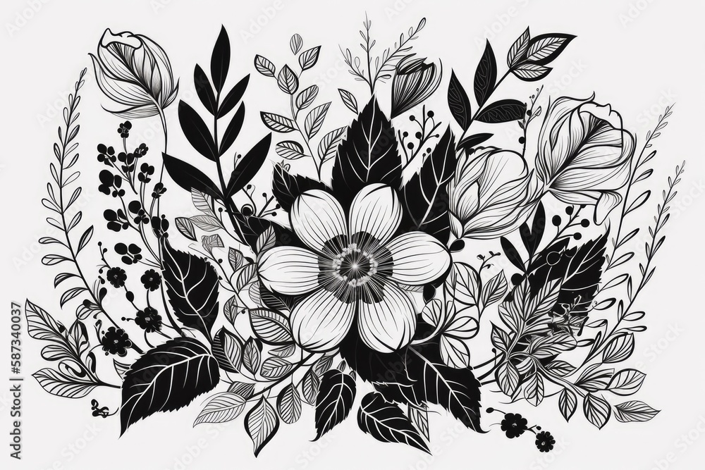 monochromatic floral arrangement. Generative AI