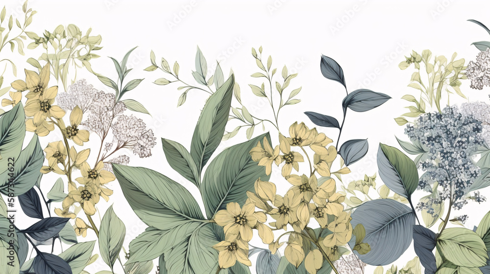 flowers with leaf botanical clean background generative ai