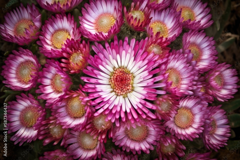 close-up of a beautiful bunch of pink flowers. Generative AI