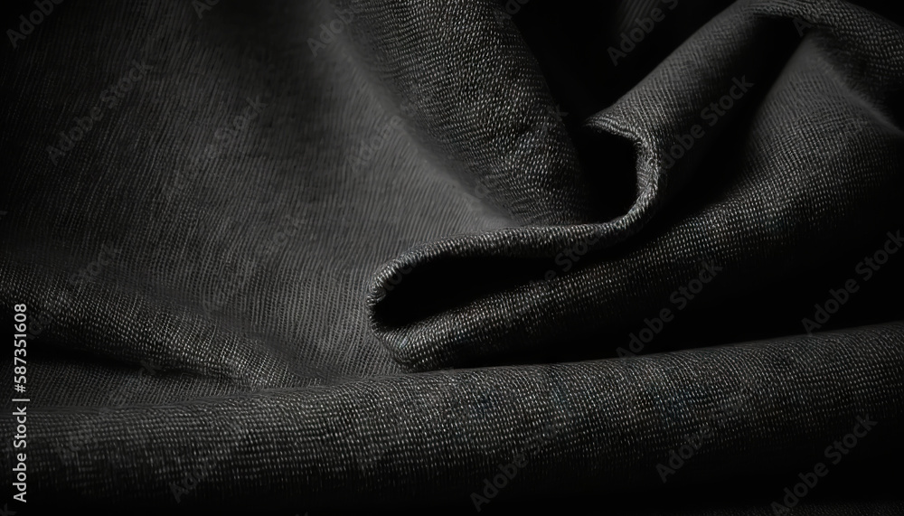 Dark grey fabric cloth texture for background, crumpled cotton. Generative AI