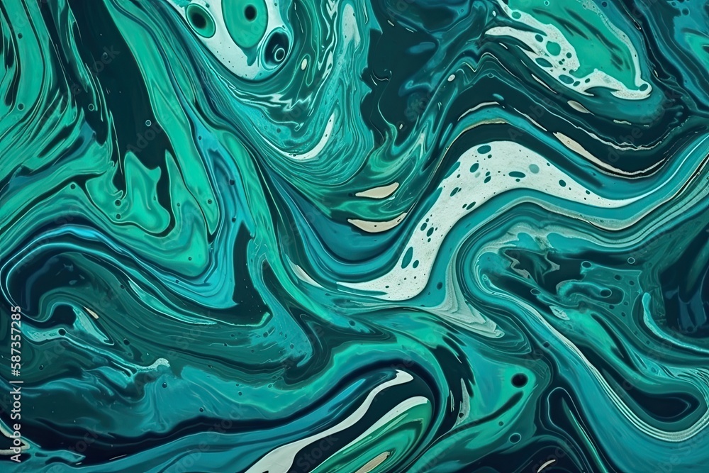 abstract painting with cool blue and green tones. Generative AI