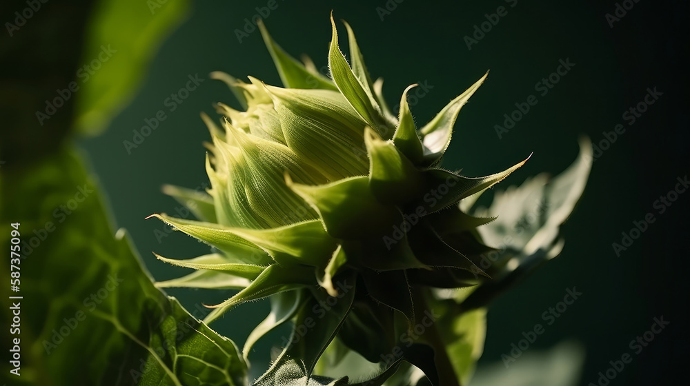 Sunflower bud. Illustration AI Generative.