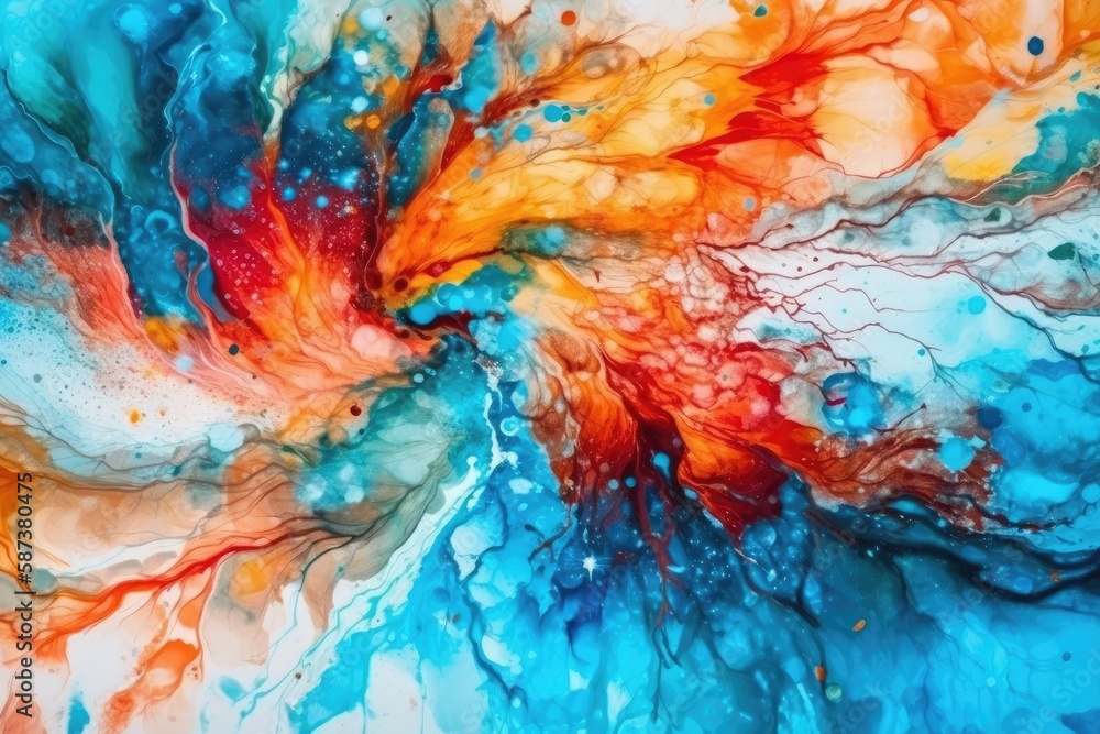 abstract painting with blue and orange colors. Generative AI