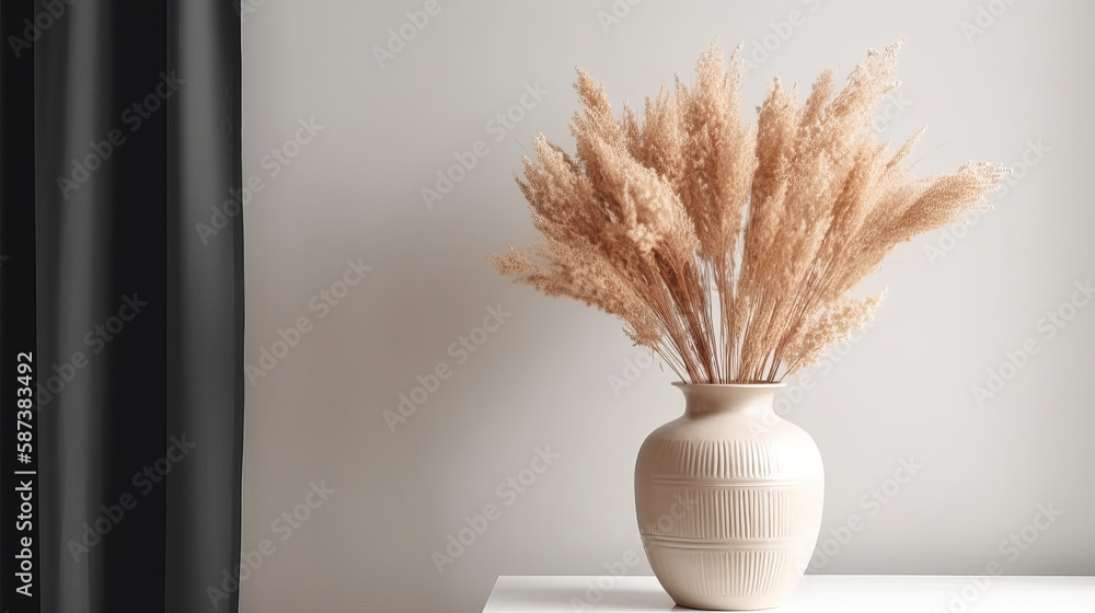 Dry flowers in vase. Illustration AI Generative.