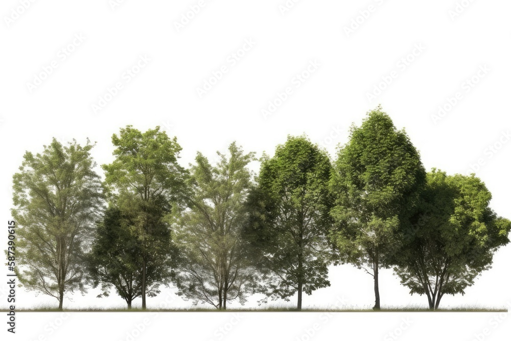 group of trees on a white background. Generative AI