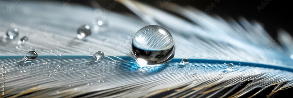 Water droplets on light blue feather