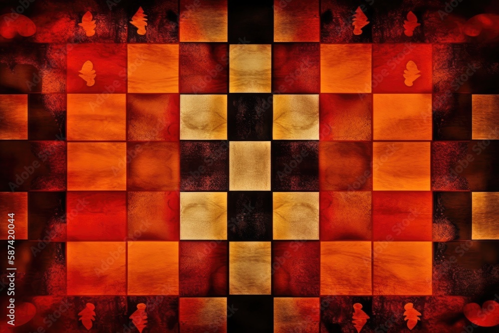 black background with a red and yellow checkered pattern. Generative AI