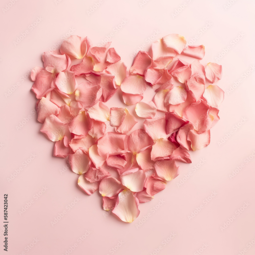 Heart from rose petals. Illustration AI Generative.