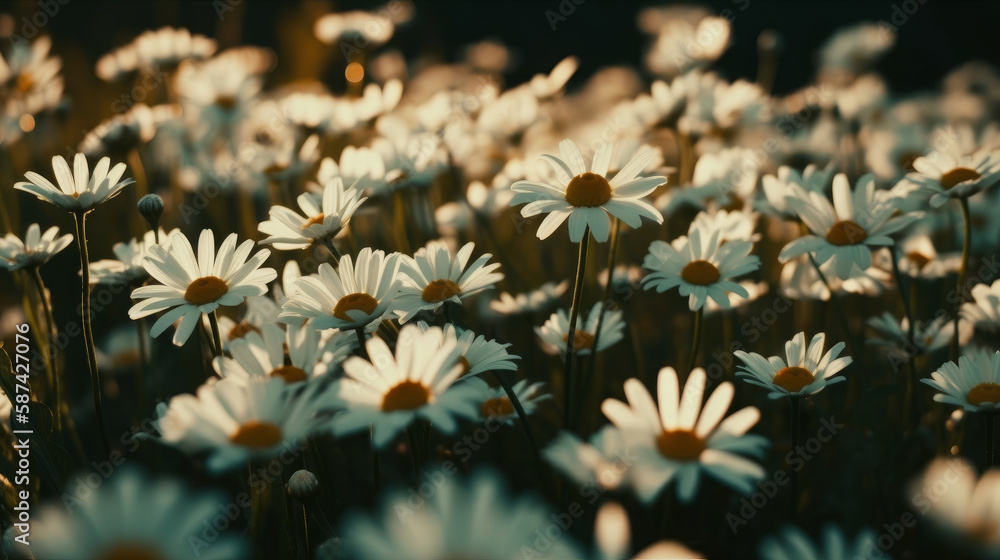 Chamomile flowers background. Illustration AI Generative.