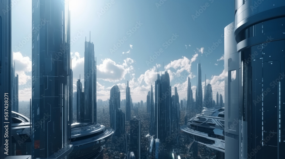 Futuristic city background. Illustration AI Generative.