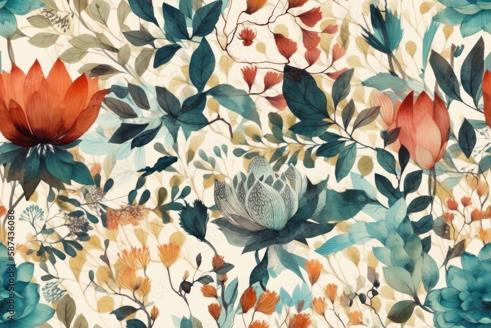 beautiful floral painting on a minimalist white background. Generative AI