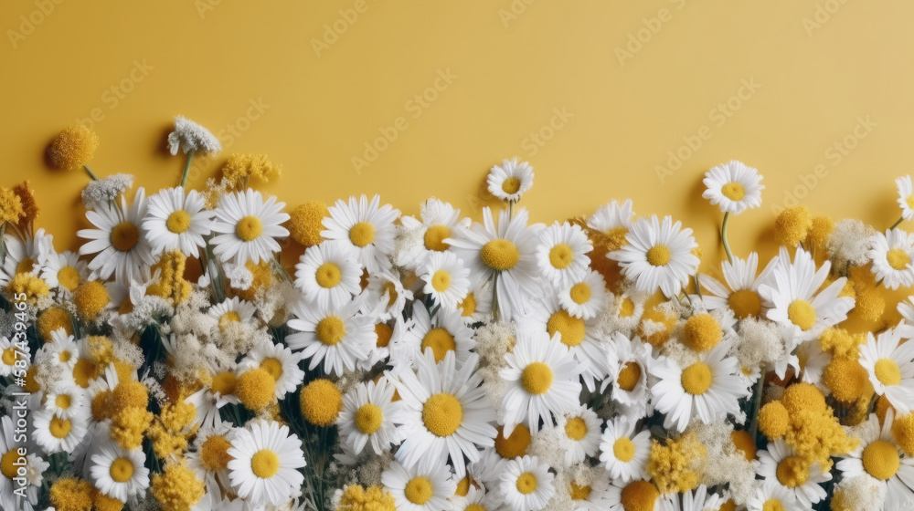 Chamomile flowers background. Illustration AI Generative.