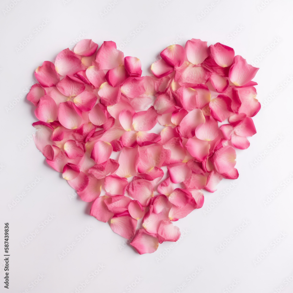 Heart from rose petals. Illustration AI Generative.