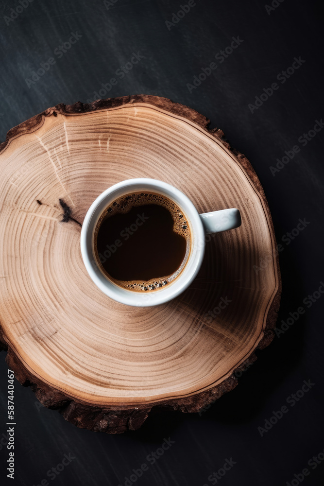 Cup of coffee. Rustic background. Illustration AI Generative.