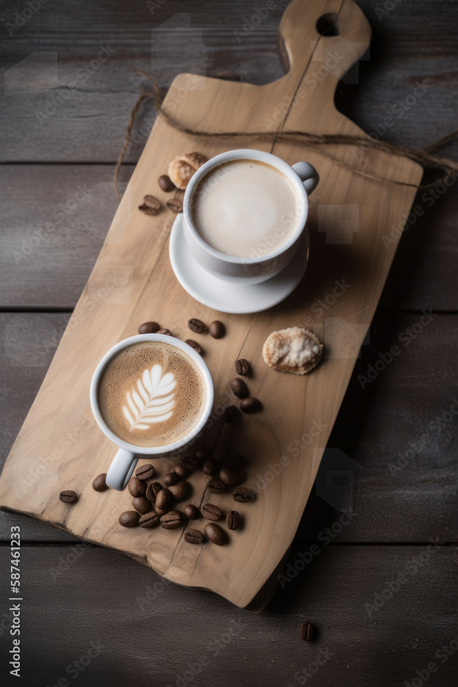 Cup of coffee. Rustic background. Illustration AI Generative.